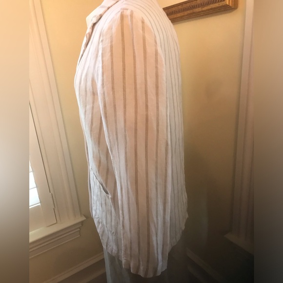 NWOT Garnet Hill Washed Linen Two Button Blazer in Natural with Khaki Stripe - Picture 6 of 8